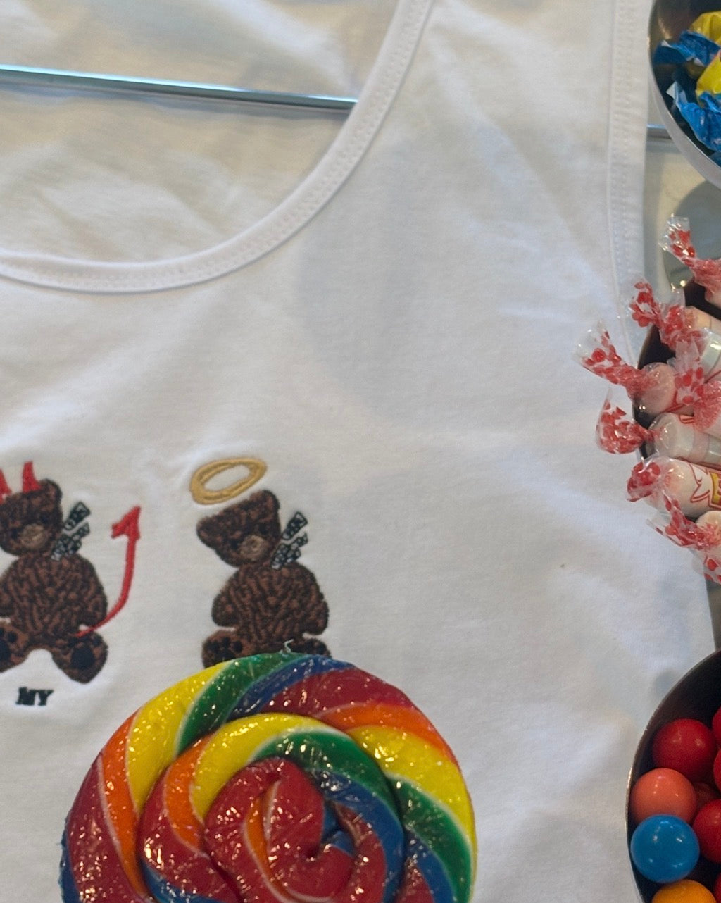 MEN’S CANDY CUTOFF TANK-WHITE