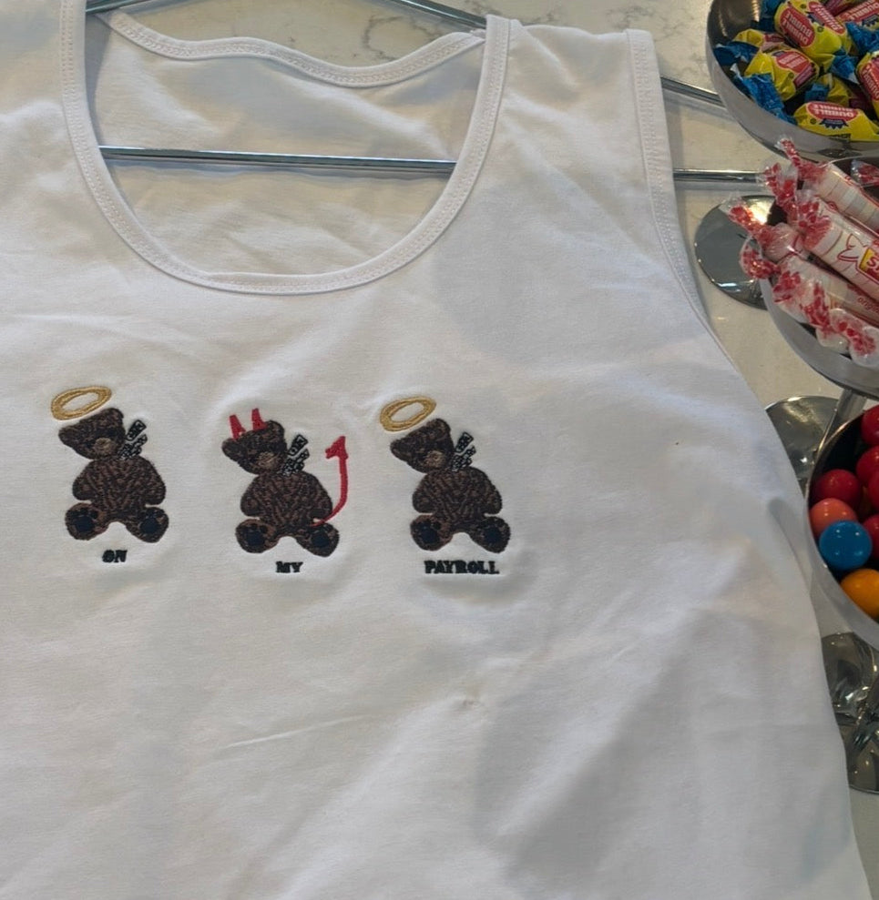 MEN’S CANDY CUTOFF TANK-WHITE